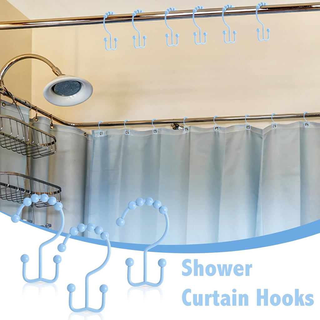 Wenqik 12 Pcs Colorful Shower Curtain Hooks Stainless Rings,Blue
