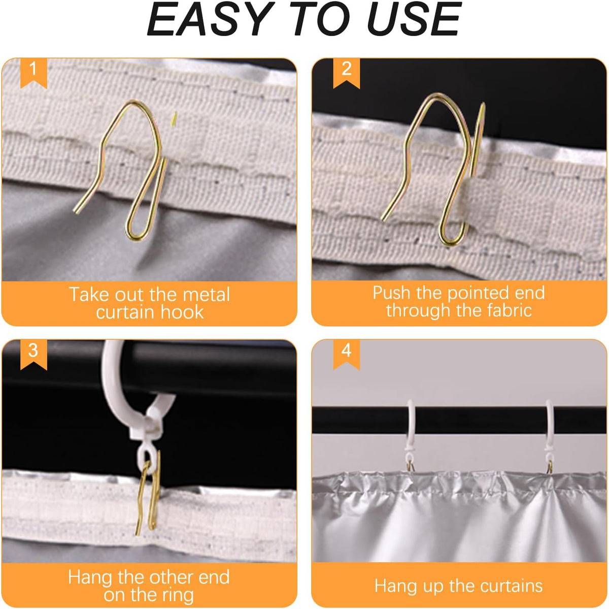 Metal Curtain Hooks, 200pcs Drapery Pins Stainless Steel Pin-on Hooks for Window Shower Door Curtain, Bronze