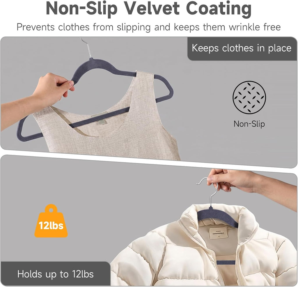 Whitmor Spacemaker Flocked Clothes Hangers – Velvet Like Heavy Duty Coat Hangers, Slim Non-Slip Suit Hangers, Contoured Shoulder Design, Odyssey Gray, 20 Pack