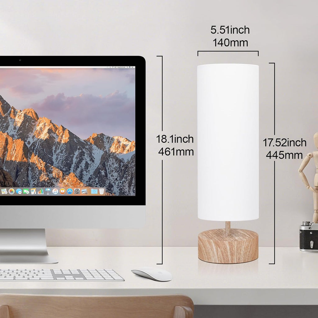 Touch Table Lamp with Wood Grain Metal Base, 3 Way Dimmable Bedside Lamp