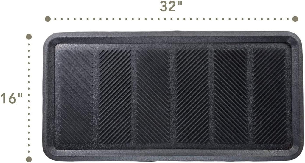 Kempf Large Rubber Boot Tray, 16" x 32", Heavy-Duty Waterproof Shoe/Boot Tray for Entryway, Multi-Purpose for Pet Bowls & Plants, Recycled Rubber