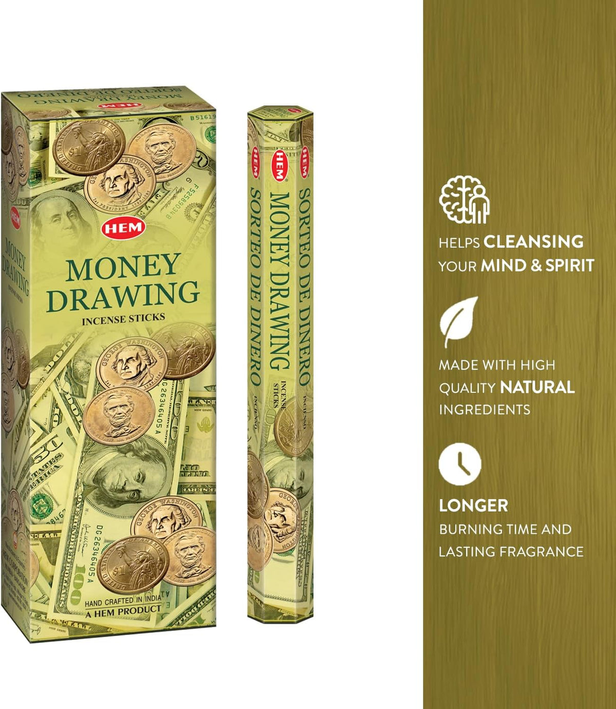 Hem Money Drawing Incense Sticks (120 Sticks, 6 Boxes Inside) - 9 Inches Long, 20g per Box - A Powerful and Enchanting Way to Attract Prosperity and Abundance Into Your Life.