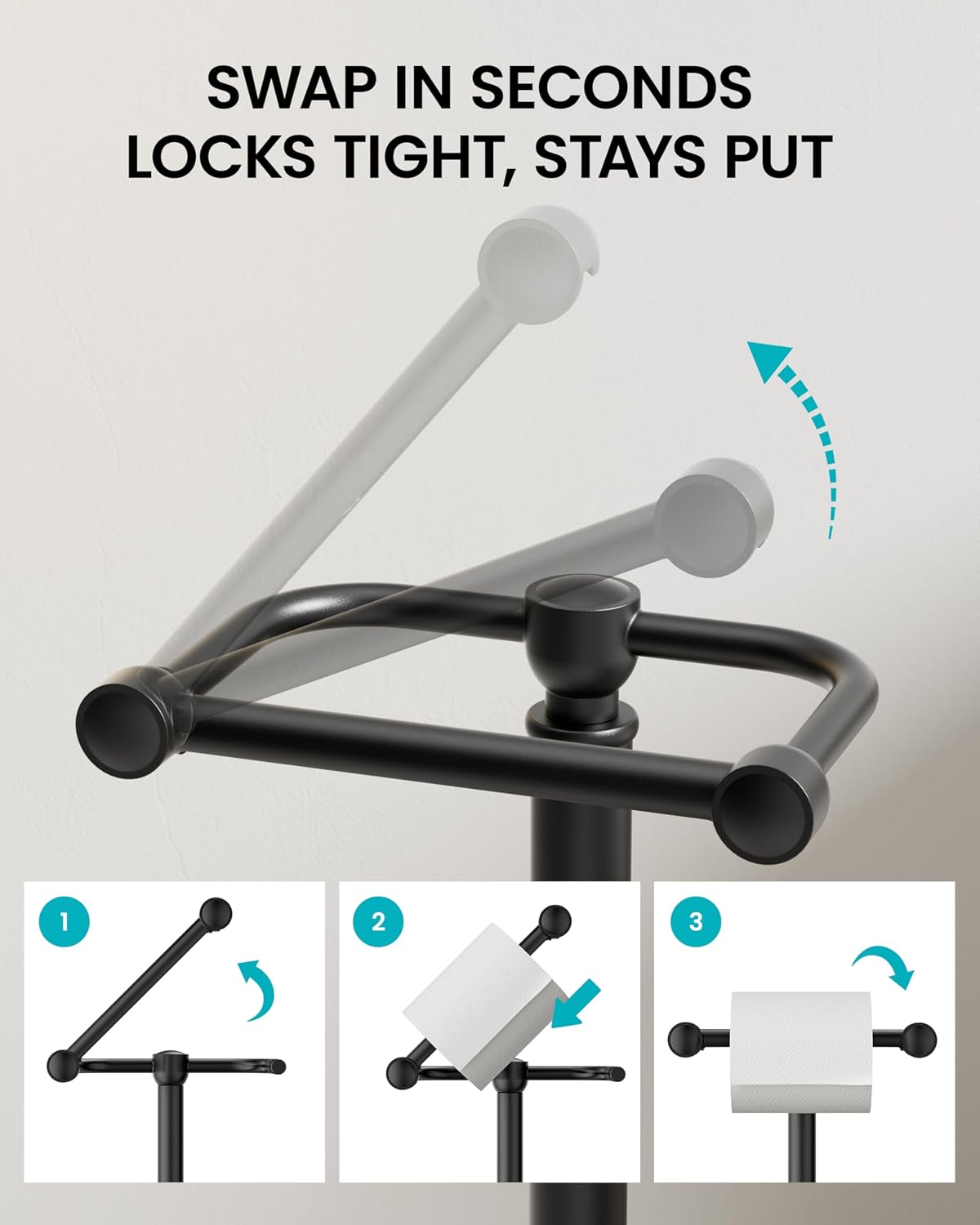 Matte Black Toilet Paper Holder Stand Freestanding, Weighted Base, 22 in