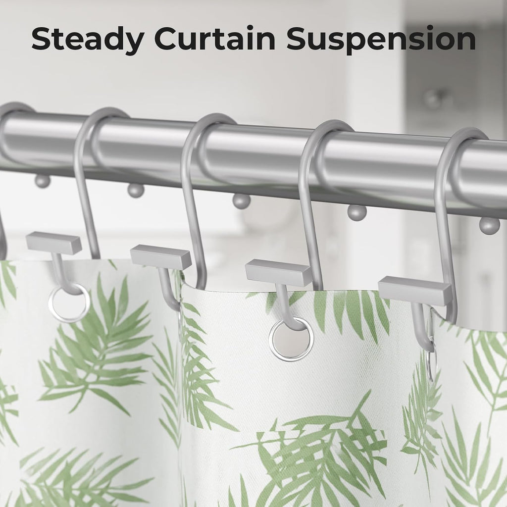 Silver Shower Curtain Hooks, Bathway Shower Curtain Rings Rust Proof, 12PCS Shower Hooks for Shower Curtain, T-Bar Design Convenient Elegant Shower Curtain Hangers for Bathroom Kitchen Wardrobe