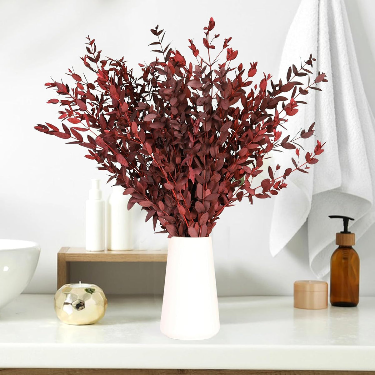Dried Eucalyptus Leaves Stems, Real Preserved Fresh Eucalyptus Plant for Shower, Small Dried Willow Branches Bundle for Wedding Wreath Party Home Fragrance Vase Bathroom Decor (Black, 3oz)