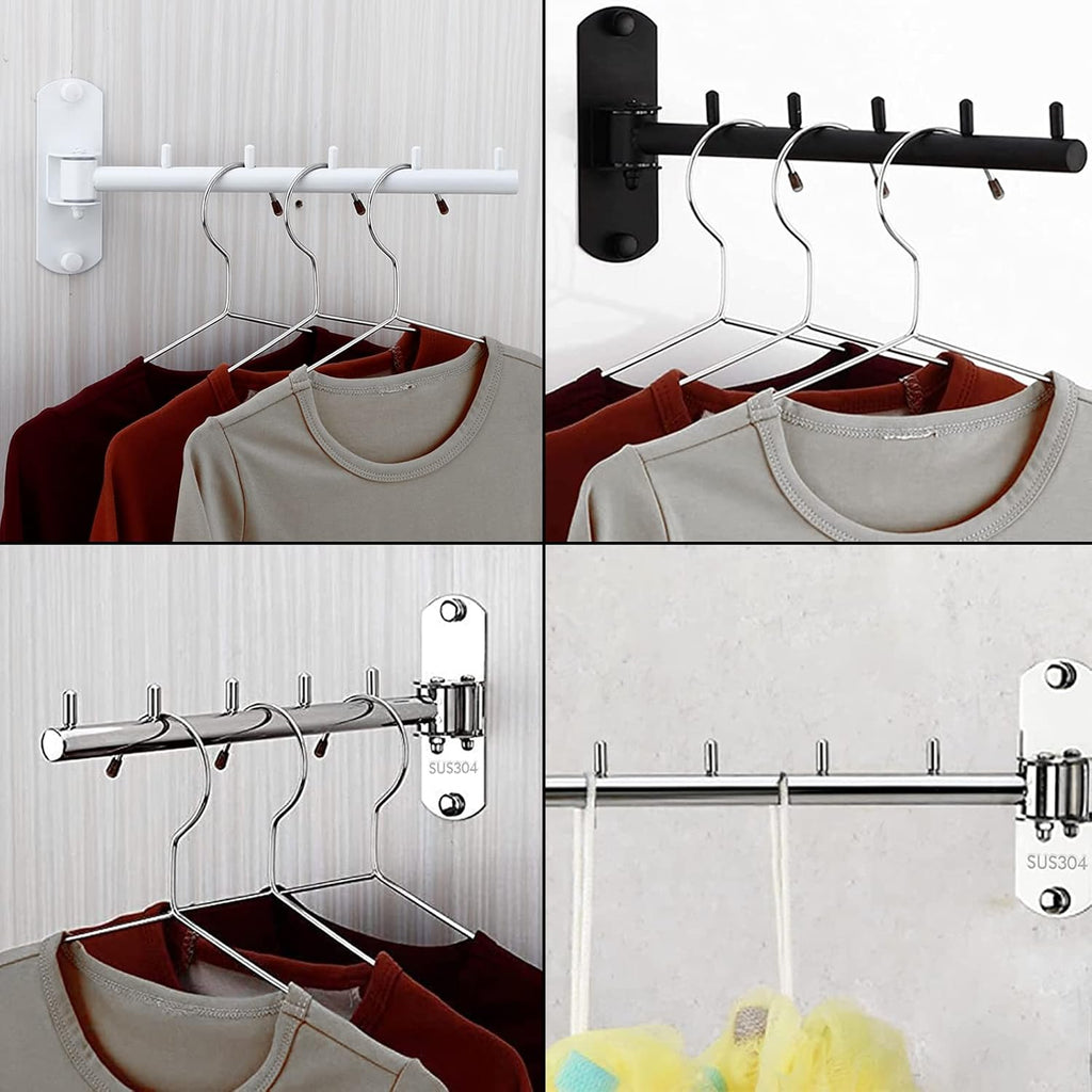 Folding Wall Mounted Clothes Hanger Rack with Swing Arm Stainless Steel Heavy Duty Coat Hook for Bathroom, Bedroom, Laundry Room- White
