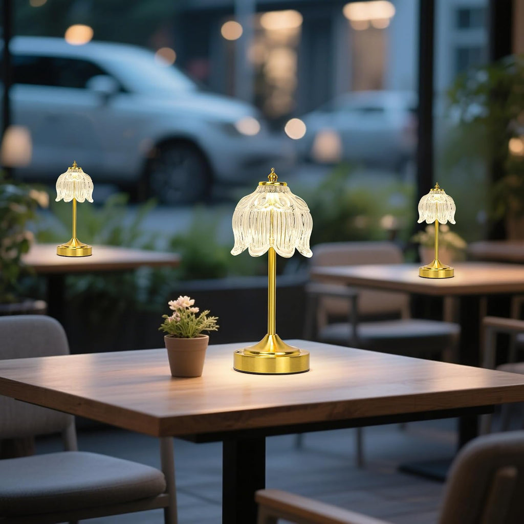 Cordless Table Lamp, Rechargeable Clear Glass Lotus Flower Lamp