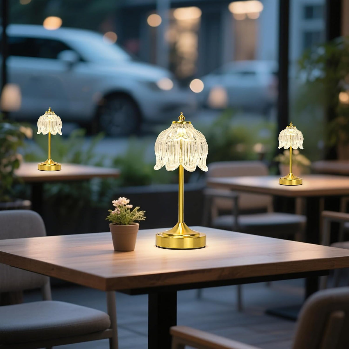 Cordless Table Lamp, Rechargeable Clear Glass Lotus Flower Lamp