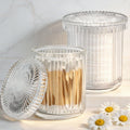 2‑Pack Clear Ribbed Glass Qtip Holder, Vanity & Bathroom Makeup Storage