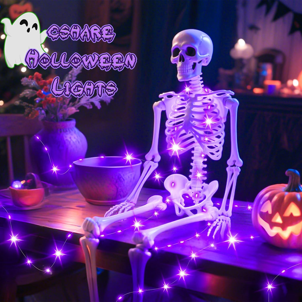 cshare Purple Fairy Lights Outdoor Waterproof 9.8ft 30 LED, Purple Halloween Lights Battery Operated with Timer for Indoor & Outdoor Christmas Halloween Decorations Garland Party Garden