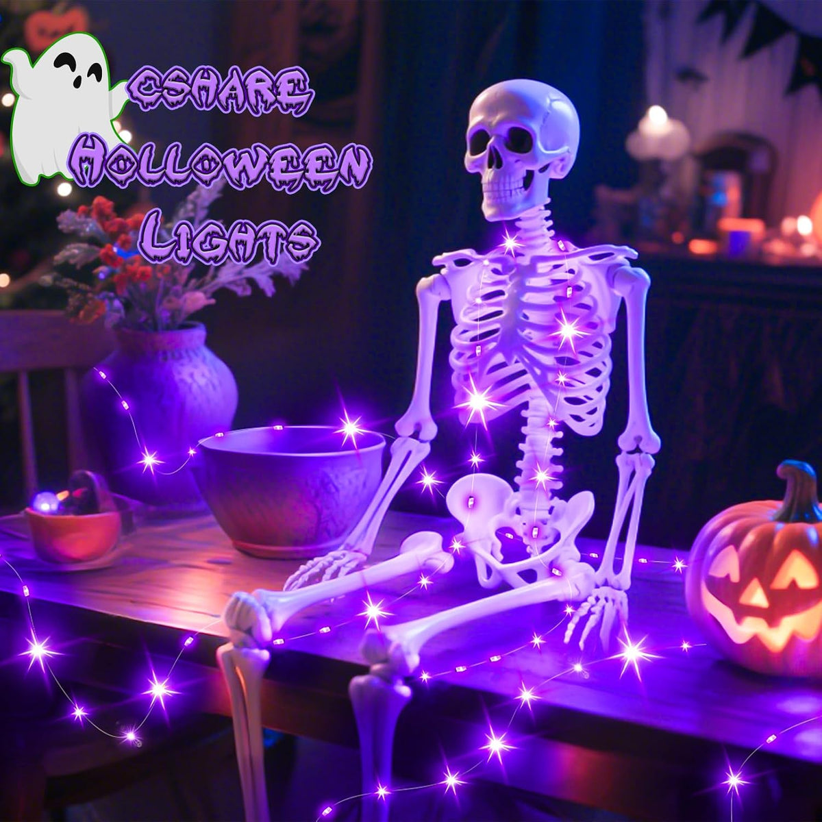cshare Purple Fairy Lights Outdoor Waterproof 9.8ft 30 LED, Purple Halloween Lights Battery Operated with Timer for Indoor & Outdoor Christmas Halloween Decorations Garland Party Garden