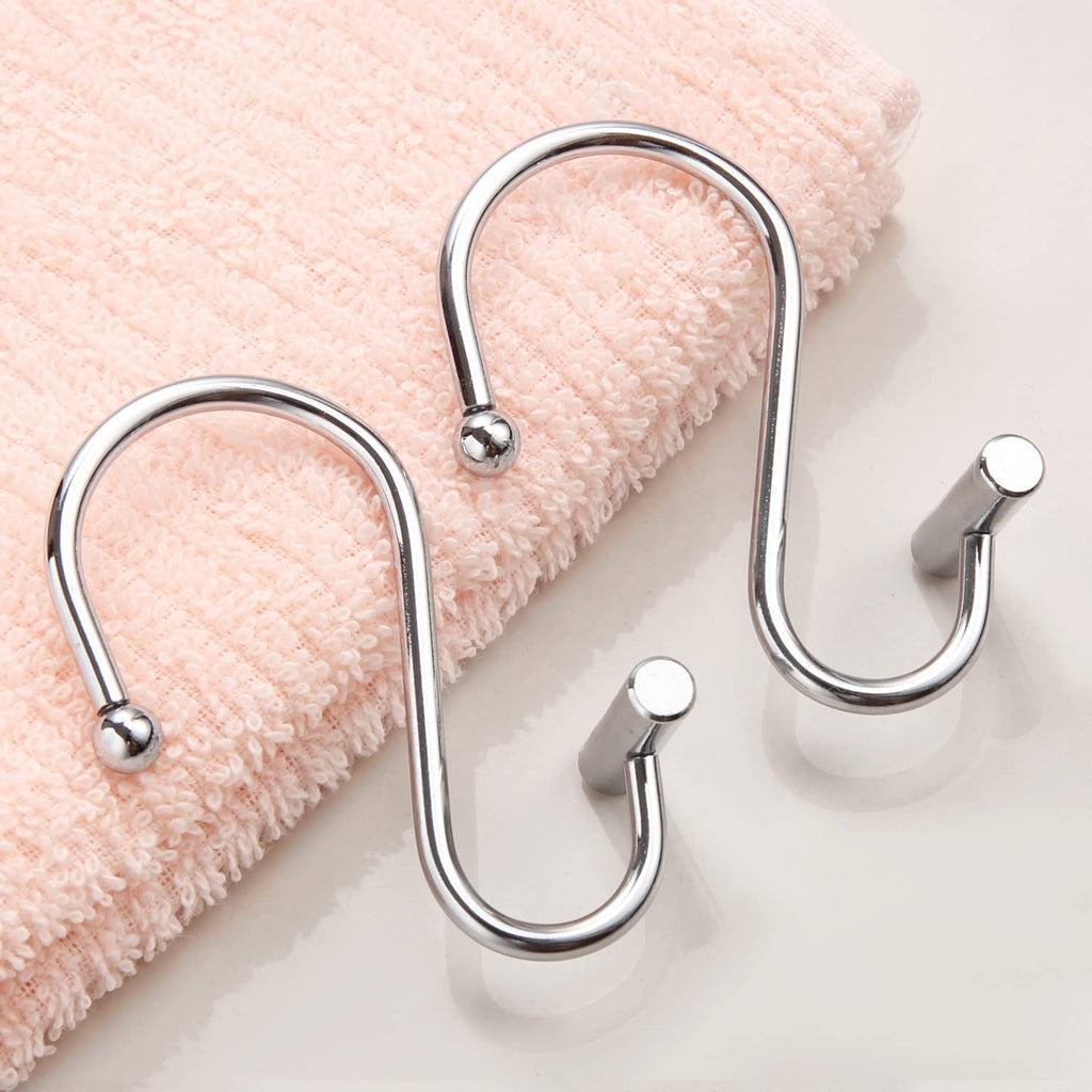 Silver Shower Curtain Hooks,Rust Proof Shower Curtain Rings for Bathroom,Chrome T-Bar Metal Decorative Shower Curtain Hooks Hangers for Shower Curtain Rod,Set of 12