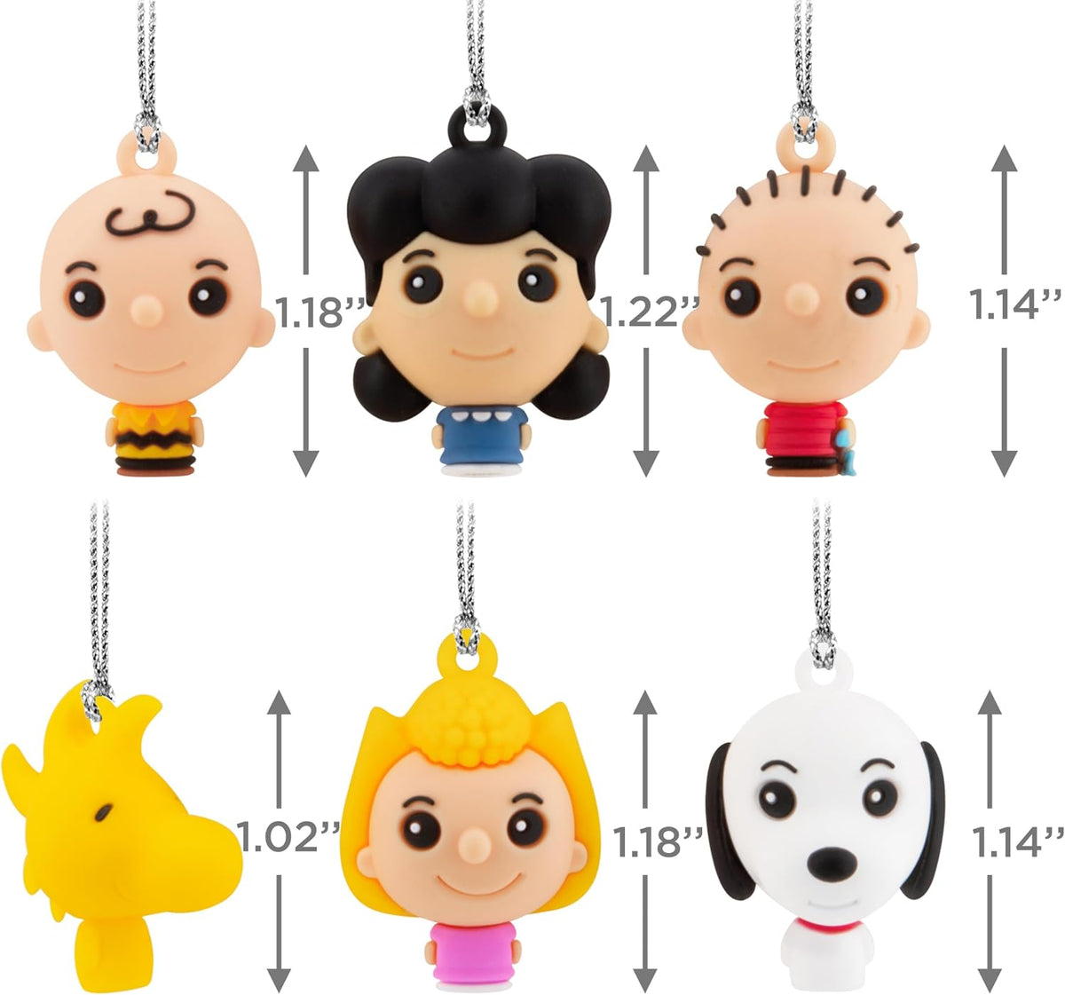 Hallmark Peanuts Mini Christmas Ornaments, Shatterproof, Set of 6