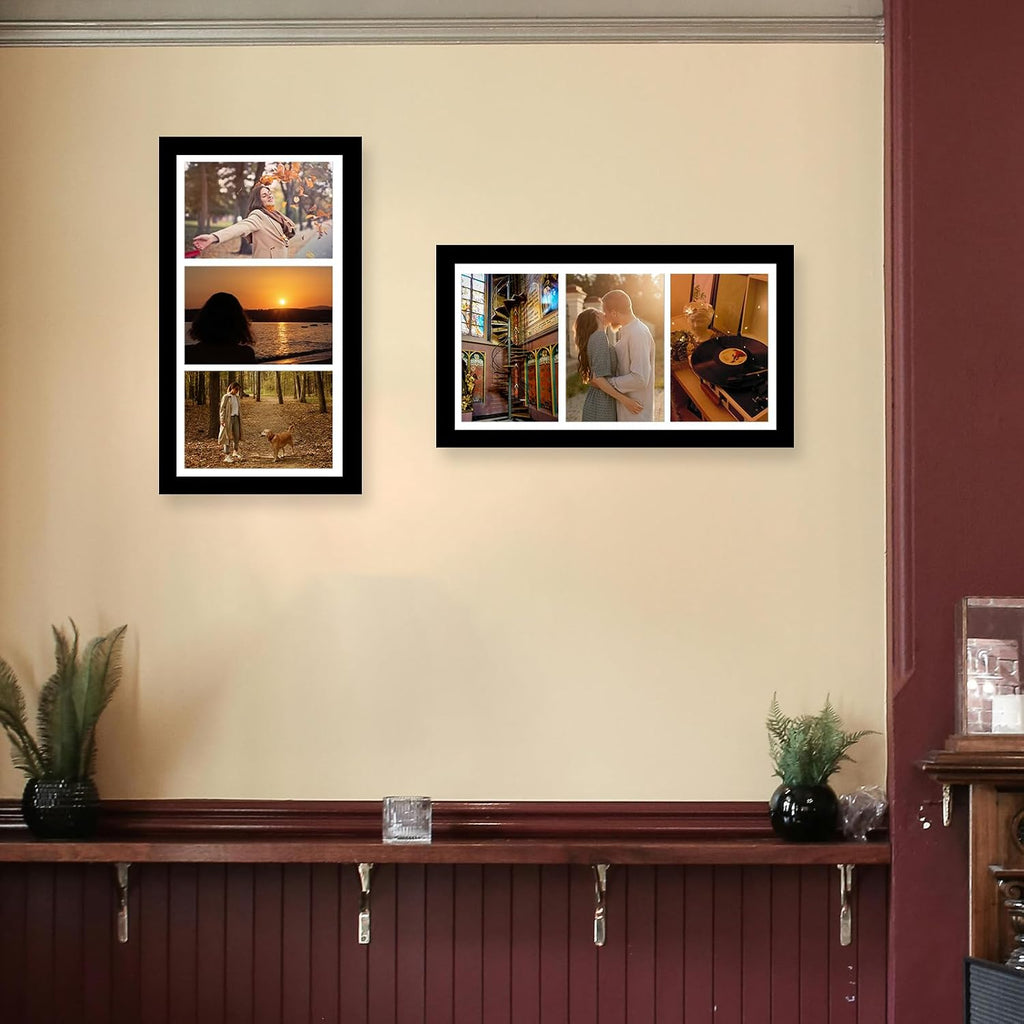 JCJMY 8x16 Collage Picture Frame with Mat Set of 2, Display 3 Pcs 4x6 Photos or 8x16 Picture, Three Opening 4x6 Picture Frame Collage for Wall Hanging or Tabletop, 2 Pack, Black