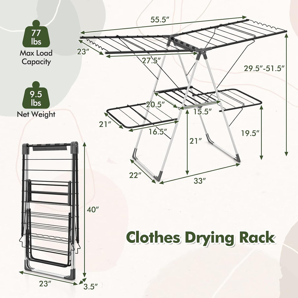 Tangkula 2-Tier Freestanding Foldable Clothes Drying Rack, No Assembly