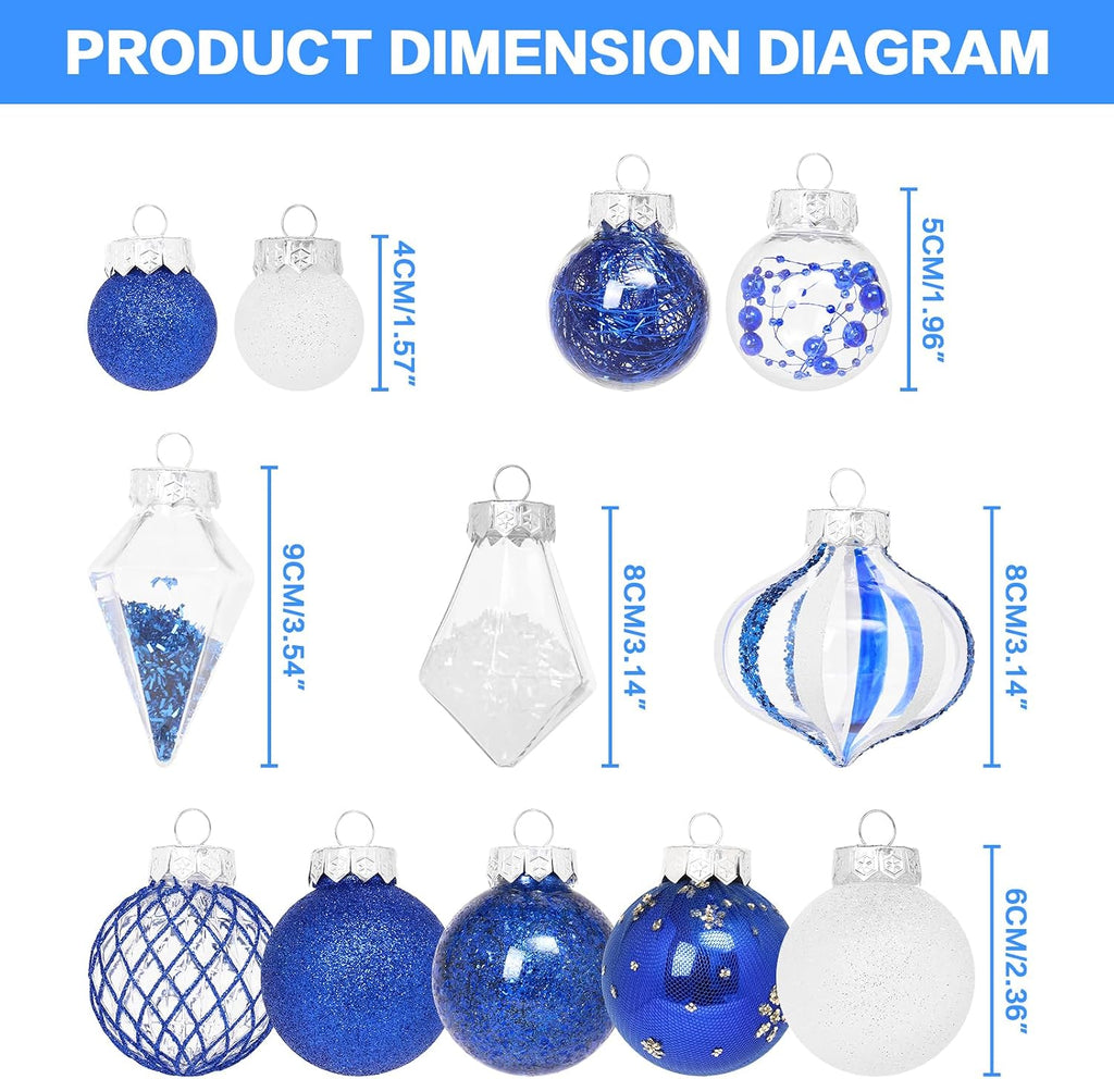 34PCS Blue/White Christmas Ball Ornaments Set for Tree Decorations