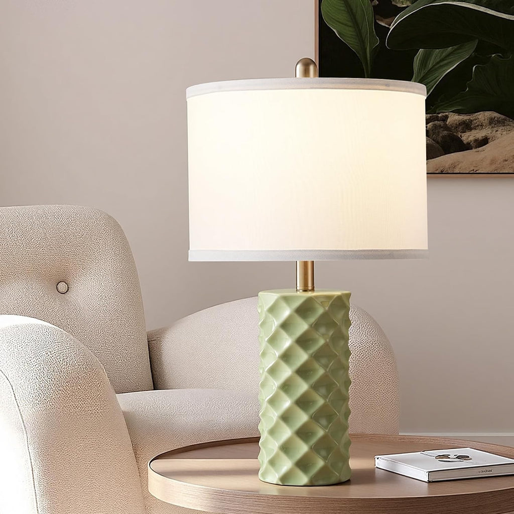 Star Diamond Ceramic Table Lamps Set of 2 - Sage Green Nightstand Lamps 23"