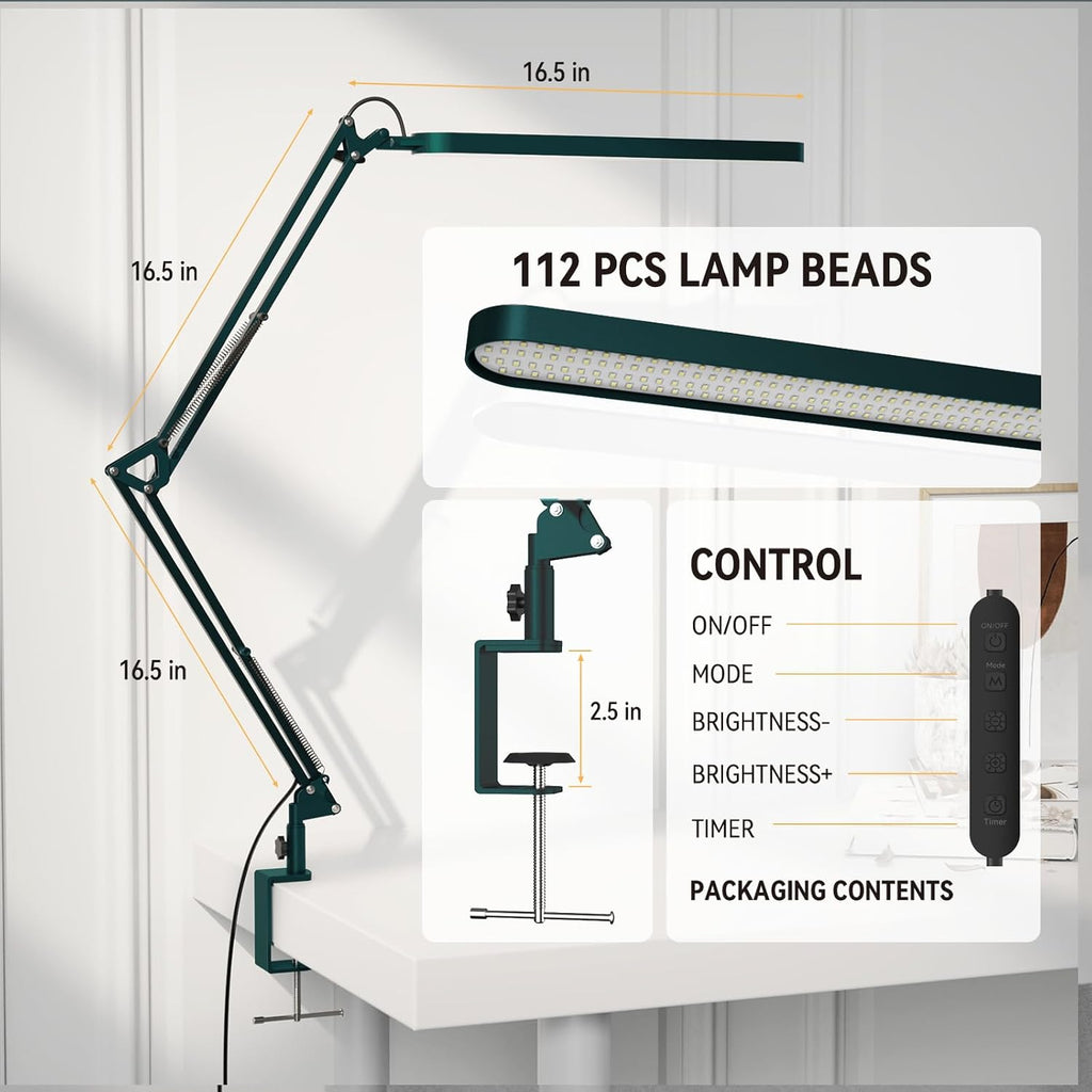 SKYLEO Desk Lamp - LED Desk Light - 5 Color Modes X 11 Brightness Levels - Adjustable Swing Arm - Timmer & Memory Function - 12W Lamp for Desk - Green