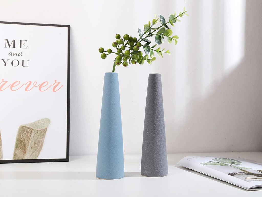 Ceramic Vase, Modern Home Decor Ceramic Vases, Frosted Porcelain vase, Grey Minimalist vases,Living Room Decoration，Ideal Shelf, Best Decoration. (Blue)