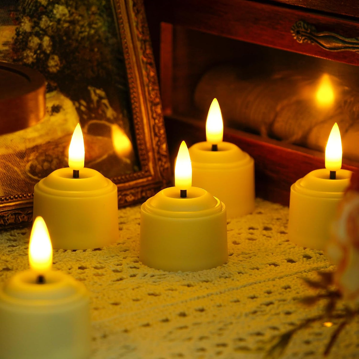 Rechargeable LED Set of 12 Tea Light Remote Candles with Charging Station, Ivory Base Timer Flameless Flickering Plastic Votive 1.6" x2.2" Tealights (2.5 Hrs Fast Charge, 100 Hrs Long Lasting)