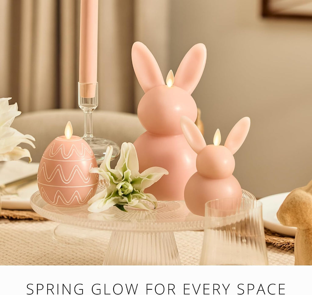 Luminara Easter Bunny Candle- Dusky Rose 4.5" x 4.5" x 8.5"- Flameless Real-Flame Holiday-Inspired Decor- AA Batteries- Flickering LED Flame