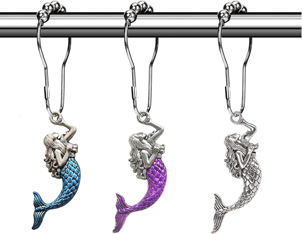 Cute Mermaid Shower Curtain Hooks, Sea Shower Hooks for Shower Curtain