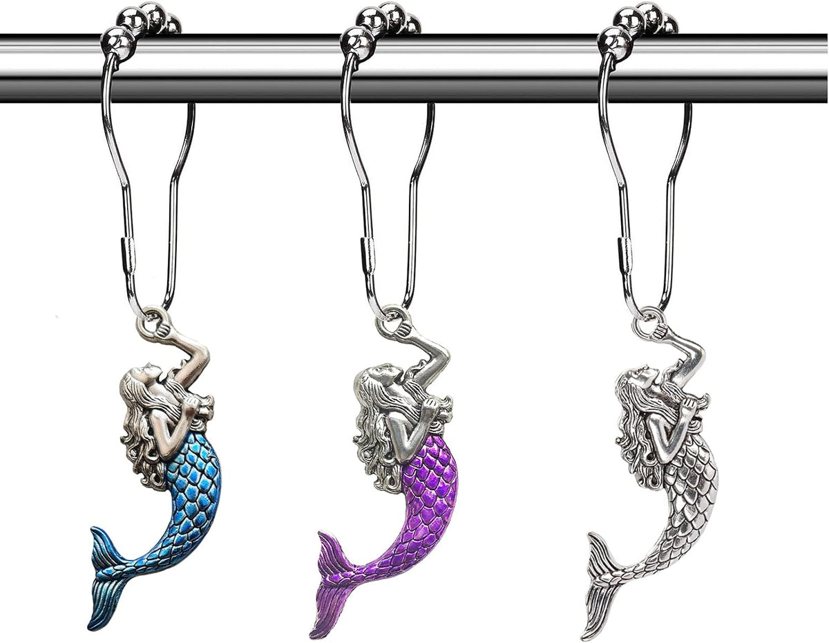 Cute Mermaid Shower Curtain Hooks, Sea Shower Hooks for Shower Curtain
