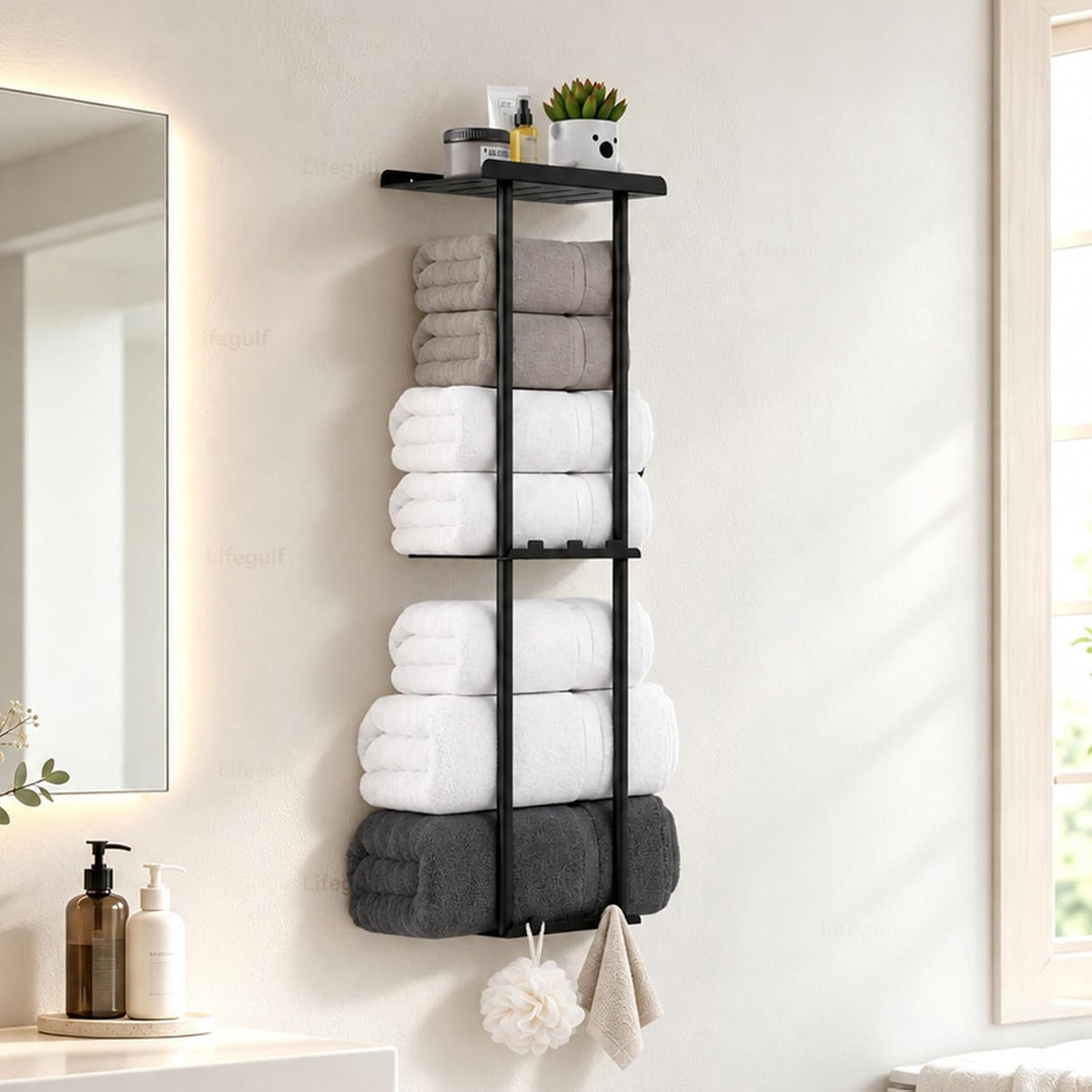 3-Tier Wall Mounted Towel Rack for Bathroom Storage，Black