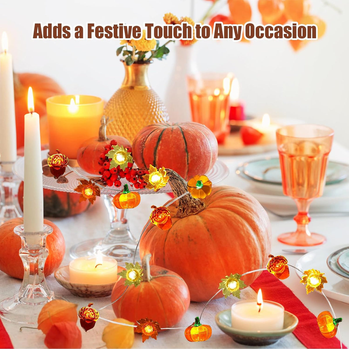 Fall Decor Lights 10Ft 30 LEDs Thanksgiving Decoration Battery Operated Acorn 3D Pumpkin Maple Leaf String Lights Fall Lights for Home Autumn Garland Harvest Halloween Party Christmas