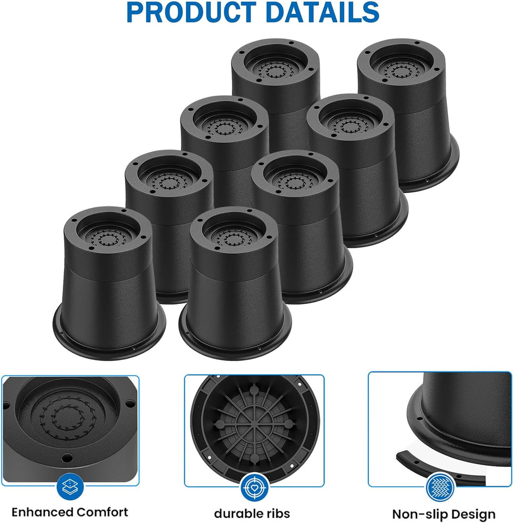 ANNKUT Round Bed Risers - 3 inch Heavy Duty, Elevation in Heights 2 or 3 Inch Circle Furniture Lifts for Chair, Table & Desk Legs (Pack of 8, Black)