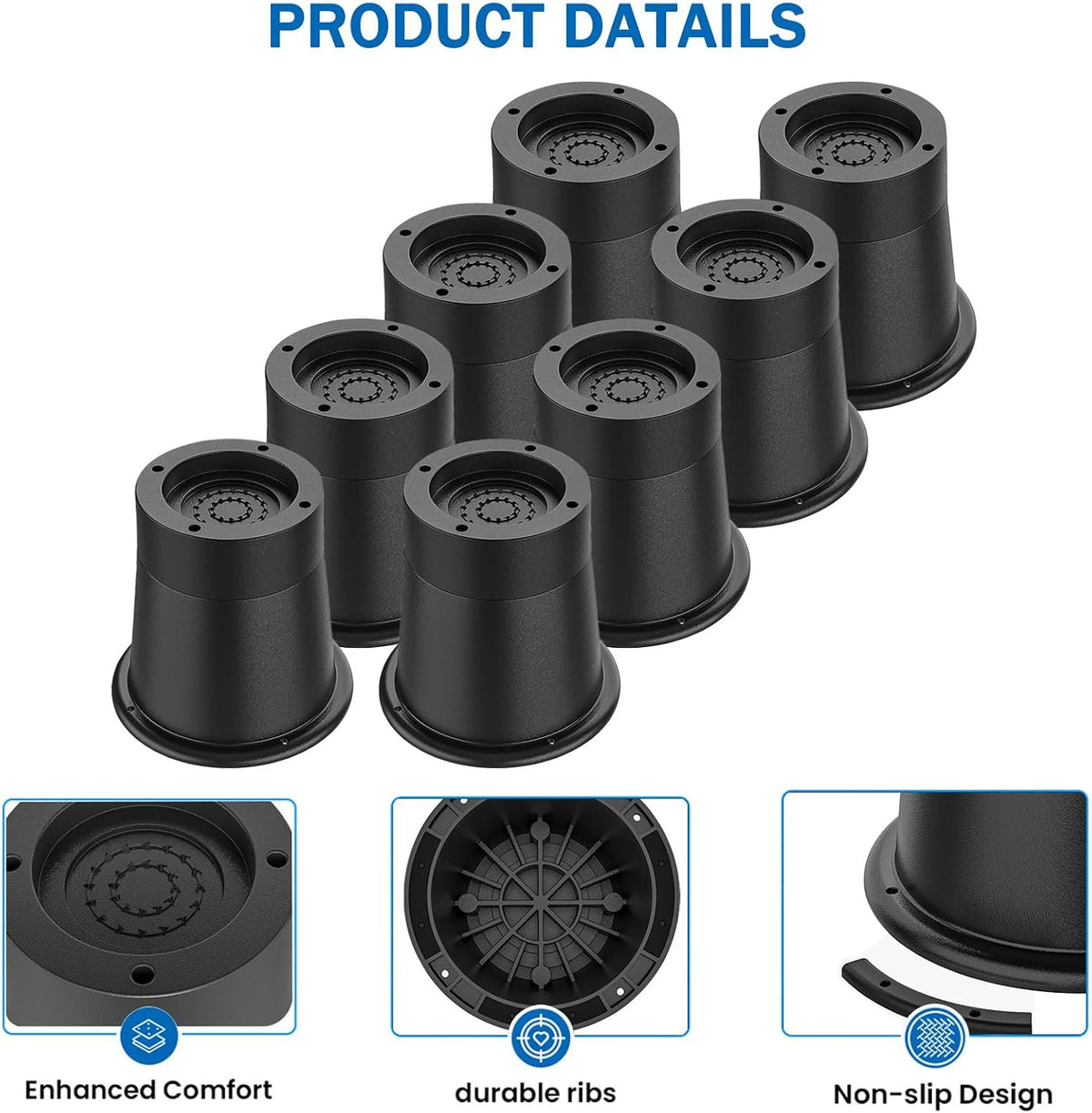 ANNKUT Round Bed Risers - 3 inch Heavy Duty, Elevation in Heights 2 or 3 Inch Circle Furniture Lifts for Chair, Table & Desk Legs (Pack of 8, Black)
