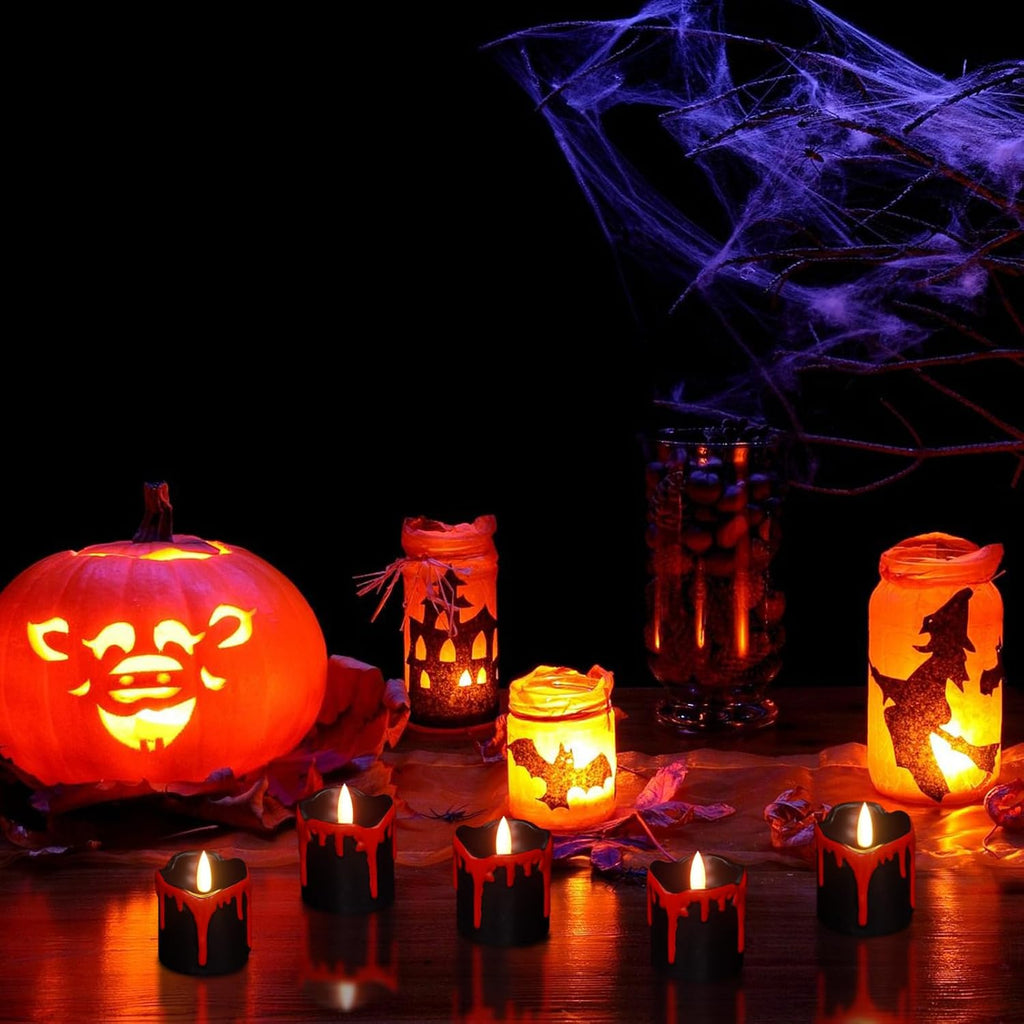 Eldnacele Halloween Flameless Votive Candles Battery Operated with Timer
