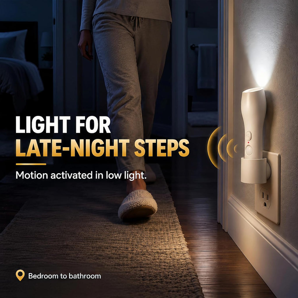 Plug In Motion Sensor Night Light, Emergency Flashlight for Power Outages
