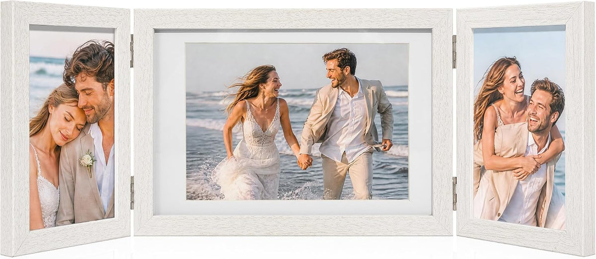Afuly 3 Picture Frame 4x6 White 5x7 Collage Triple Photo Frames for Desk