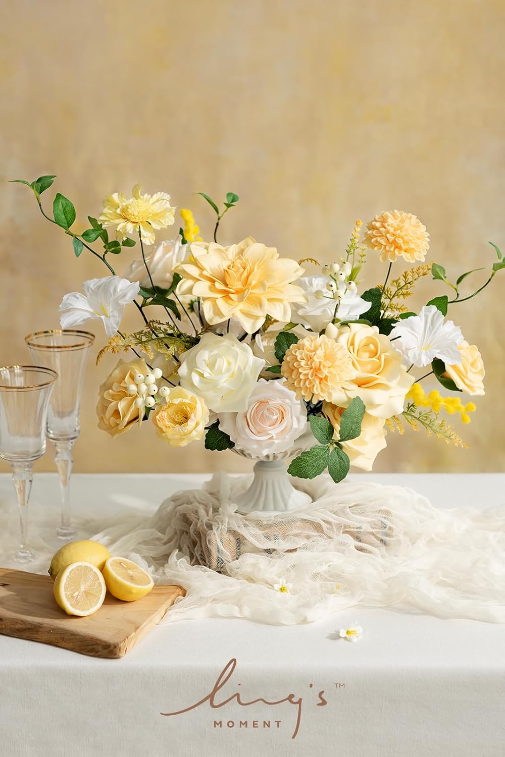 Ling's moment Creamy Yellow Artificial Dahlias, Wedding Flowers, 25 pcs