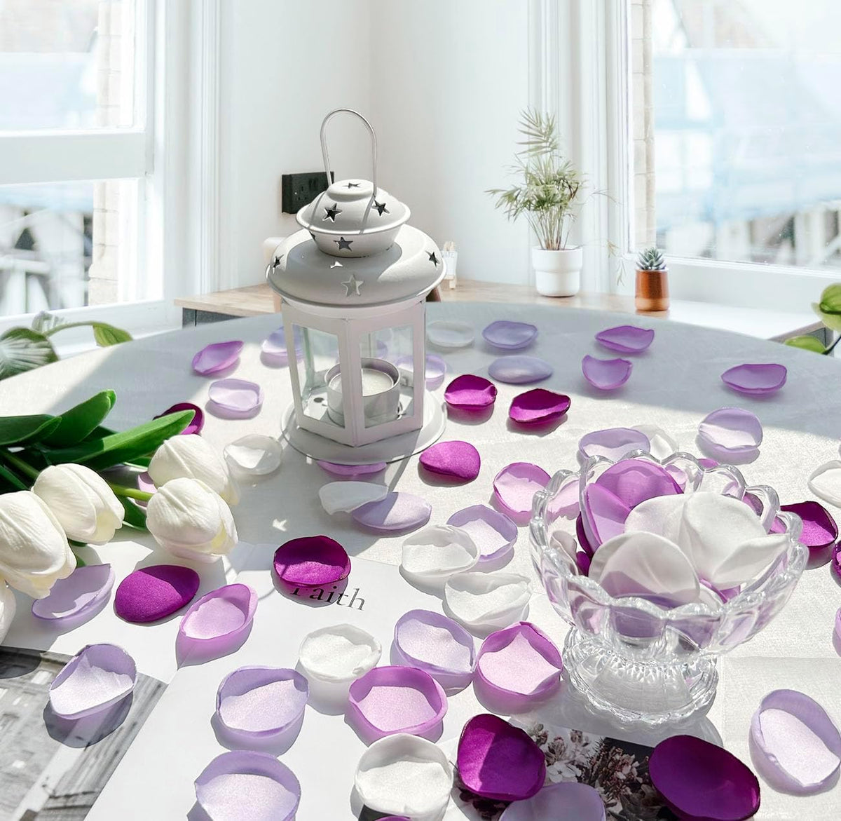 400Pcs Rose Petals for Wedding Decor Lavender Purple Silk Petals Flower Girl Scatter Petals for Aisle Table Centerpieces Reception, Bridal Shower Proposal Party Romantic Night