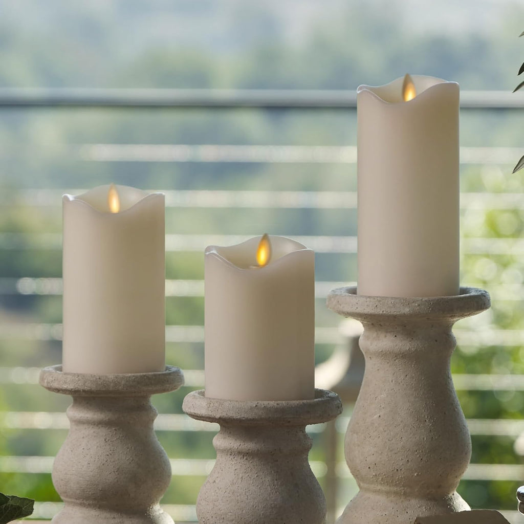 Matchless Candle Co. Flameless Moving Flame Pillar Candles, Ivory, Set of 3