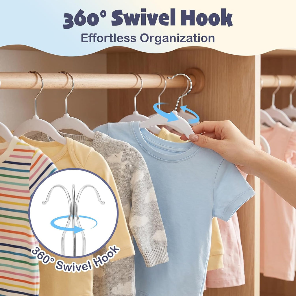 HOUSE DAY 11 Inch Velvet Baby Hangers 50 Pack, Premium Kids Hangers White