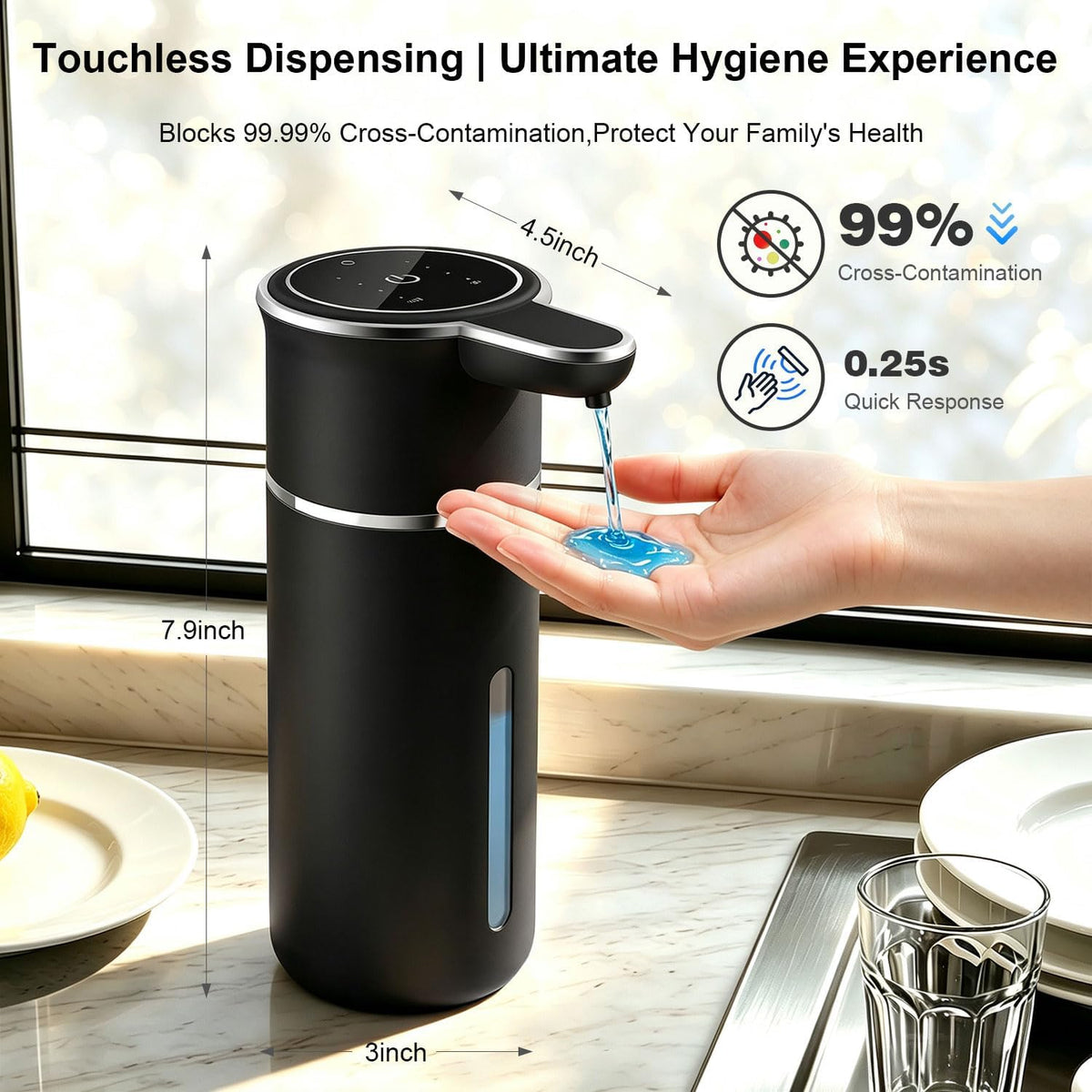Touchless Automatic Liquid Soap Dispenser, 4-Level Adjustable, Rechargeable