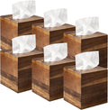 6 Pack Wooden Tissue Box Cover Bulk Square - Acacia Wood Tissue Box Holder for Tabletop Stands Bathroom Office- Decorative Facial Wood Tissue Box Cover for Modern Farmhouse Decor-Standard Walnut Color