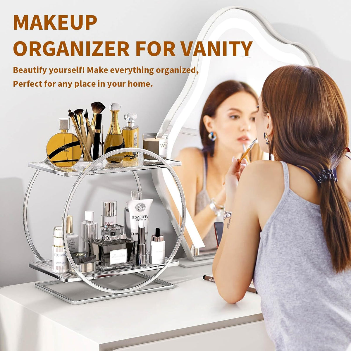 Makeup Perfume Organizer, Sliver 2-Tier Bathroom Counter Organizer