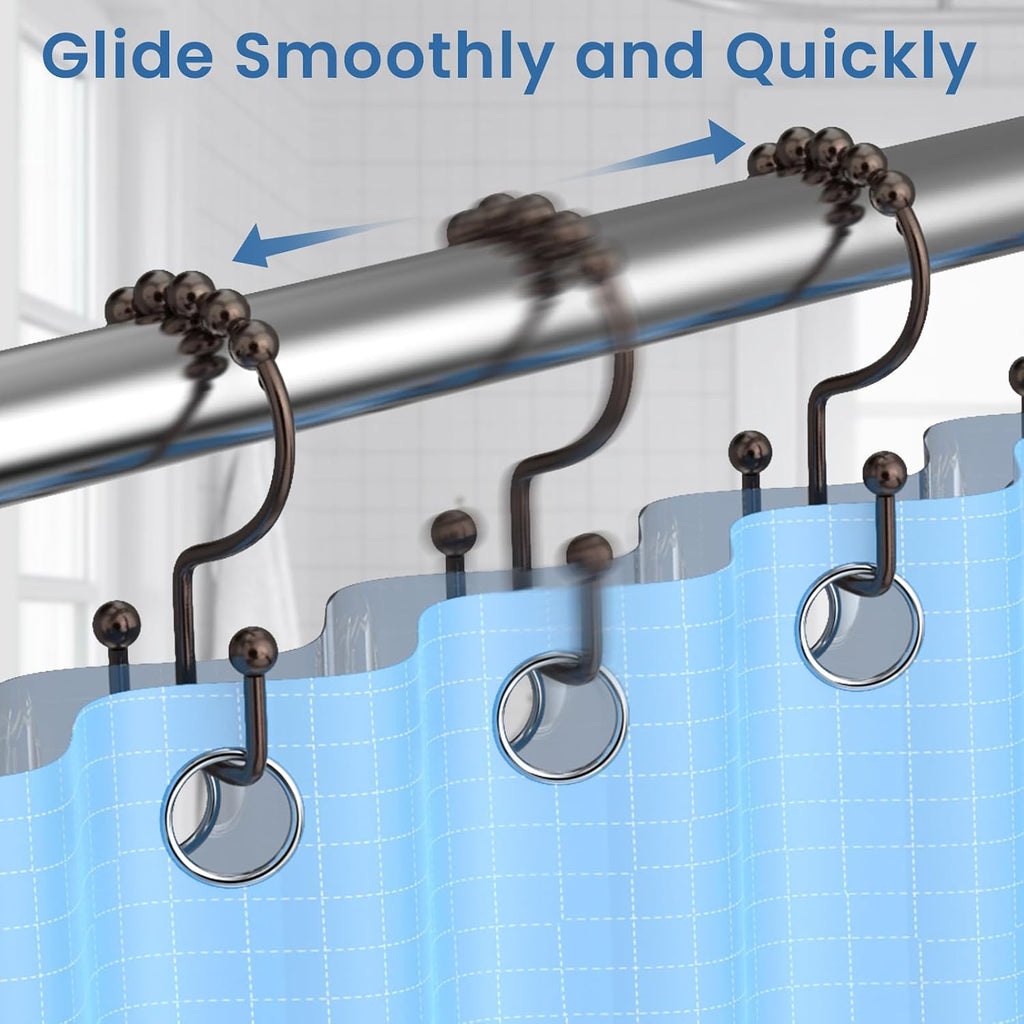 Bronze Shower Curtain Hooks Double Sided with Roller Balls