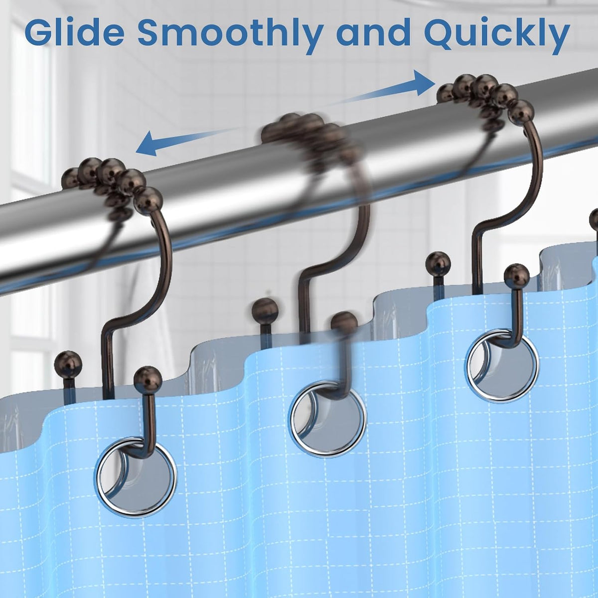 Bronze Shower Curtain Hooks Double Sided with Roller Balls