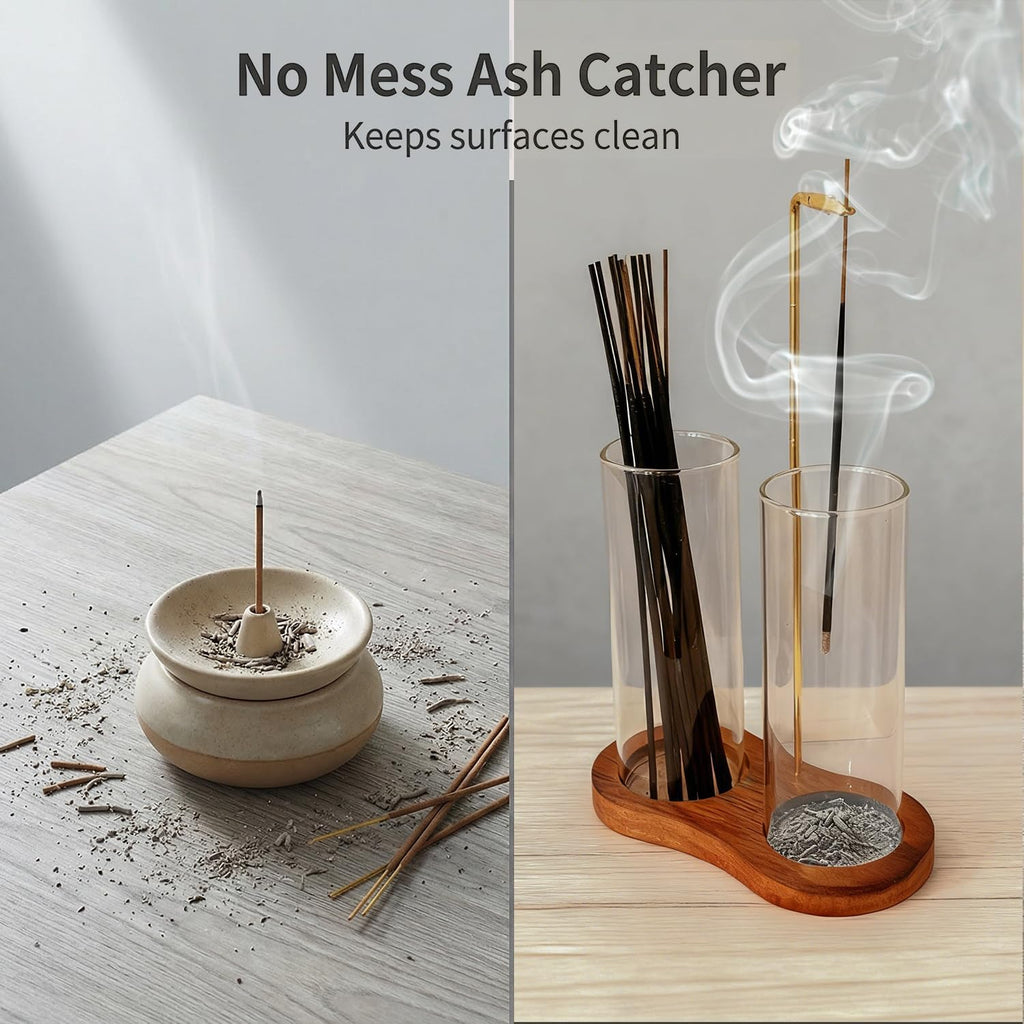Incense Holder, 2 in 1 Glass Incense Holder for Sticks, Anti-Ash Incense Burner with Ash Catcher and Incense Storage for Yoga Meditation Spa Home Decor