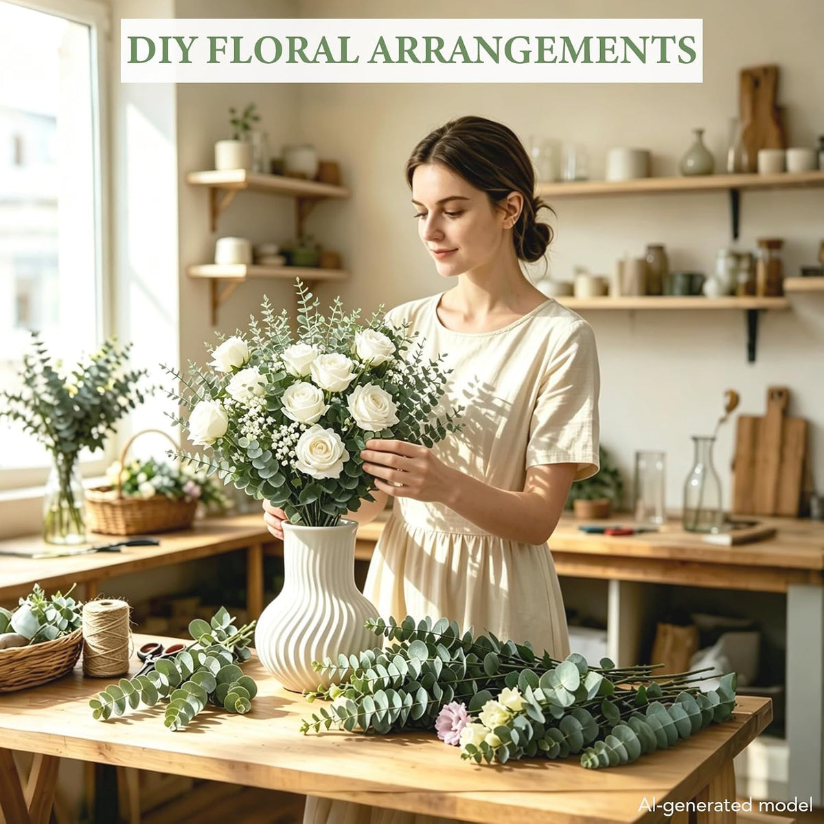 80 Pcs Artificial Eucalyptus Stems Fake Eucalyptus Leaves Eucalyptus Plant