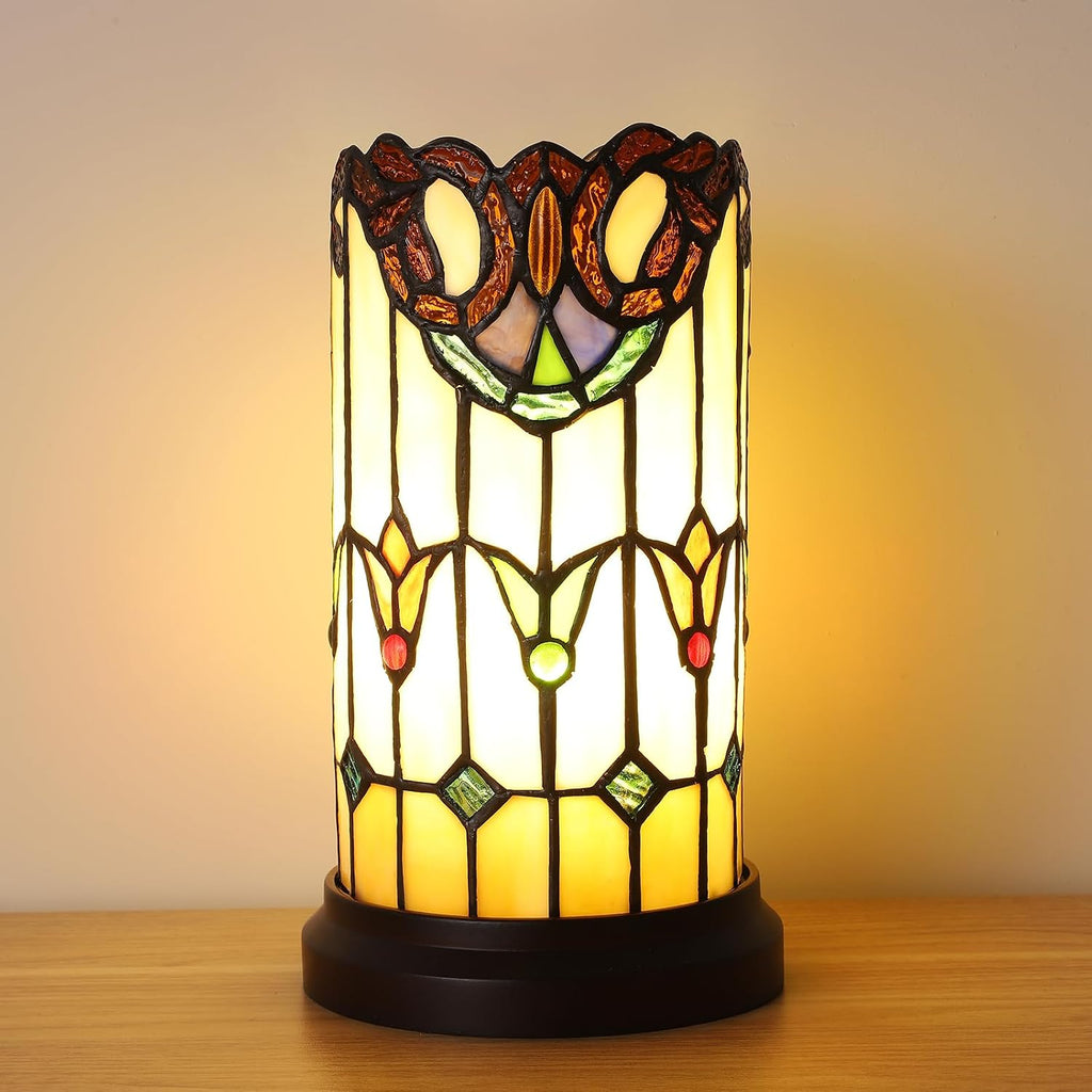 Tiffany Style Table Lamp For Bedroom Blue Dragonfly Stained Glass Nightstand Bedside Night Lamp Party Light Hand-made Art Home Deco Christmas Gifts 2 LED Bulbs (3 Color Temperatures+Flame Bulb)
