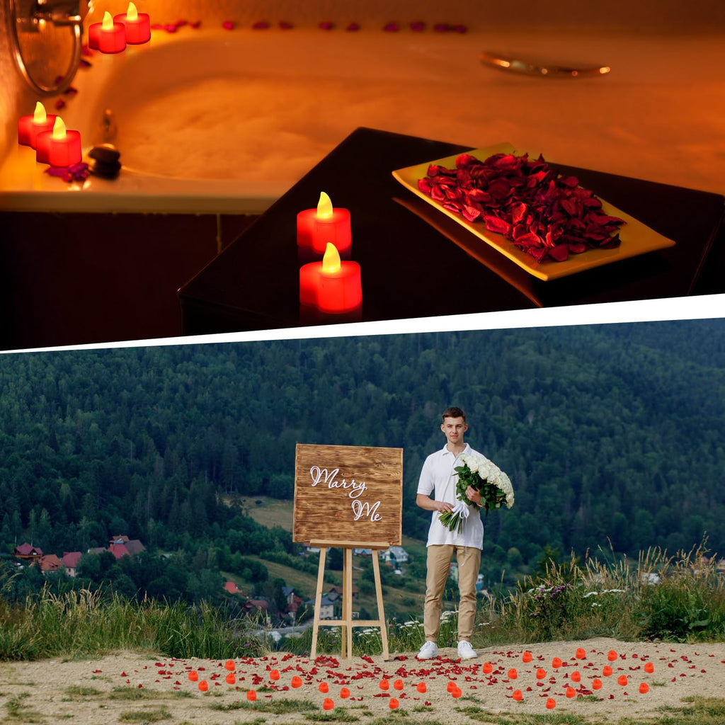 KOABY 1000pcs Red Artificial Rose Petals with 12pcs Red LED Tea Lights