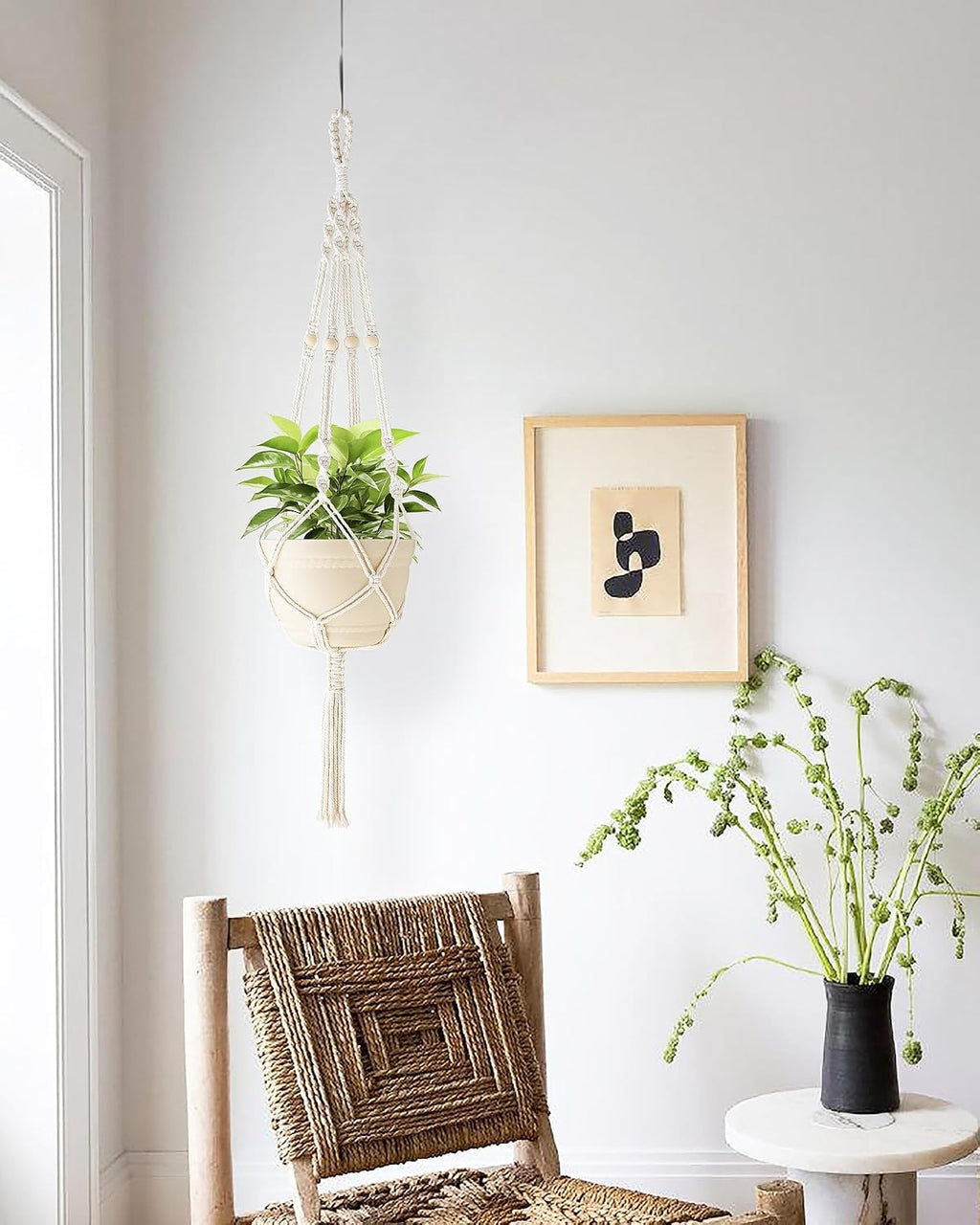 41 Inch Macrame Plant Hanger Indoor Hanging Plant Holder Ivory 2Pcs