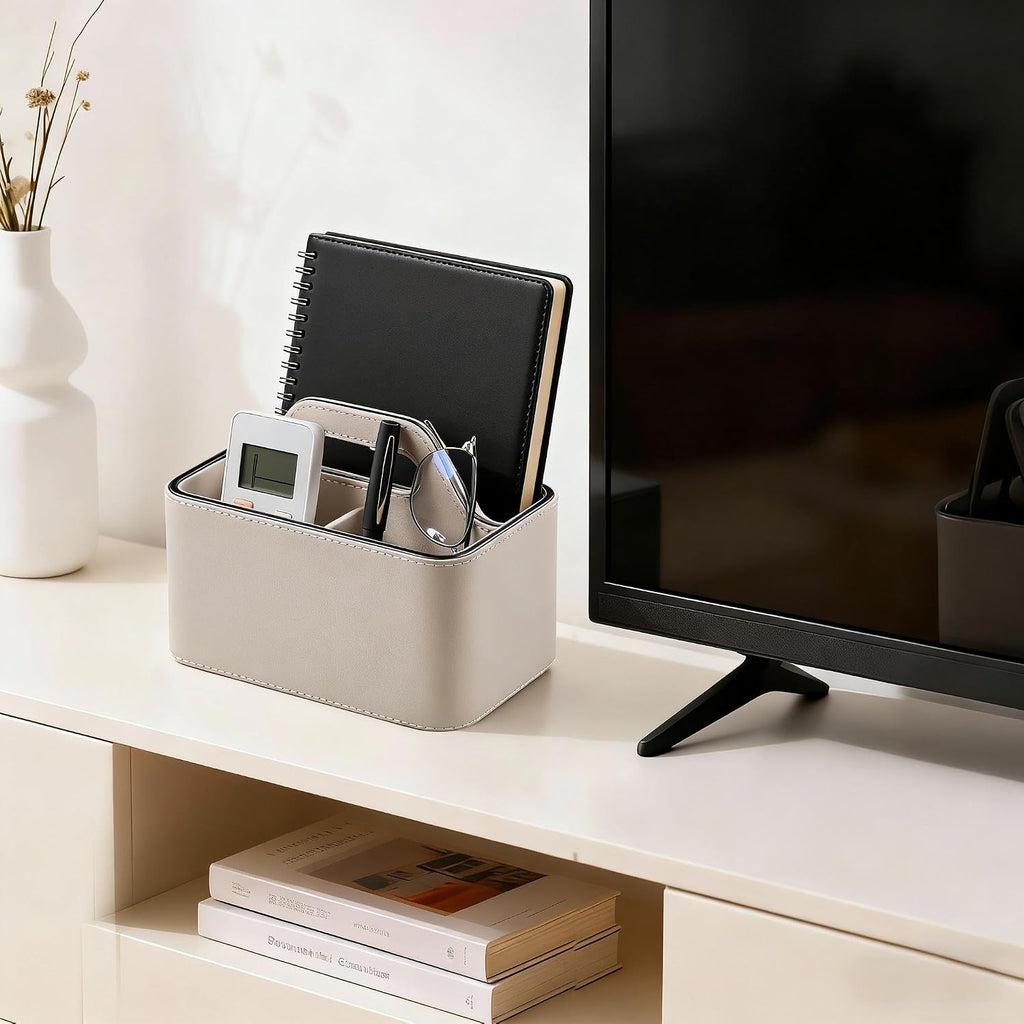 Remote Control Holder, Portable Desk Remote Organizer, Beige