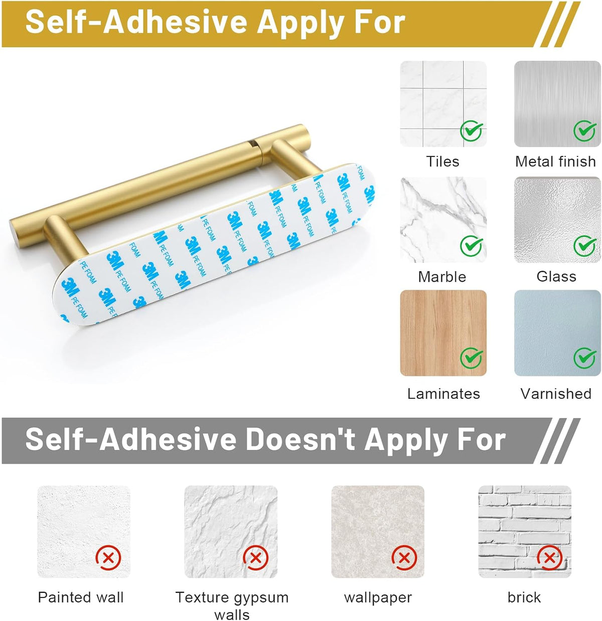 Brushed Gold Self Adhesive Toilet Roll Paper Holder No Drill for Bathroom